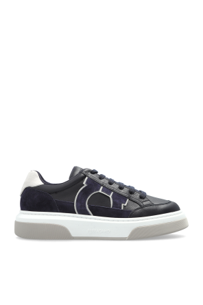 【送料&関税込】Ferragamo cassina Blue Leather Sneakers New Salvatore Ferragamo Cassina Mix Men Fashion Sneaker Logo